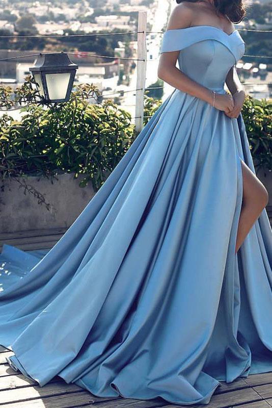 Blue Off-the-shoulder Ball Gown Split Princess Beach Quinceanera Dresses JS120