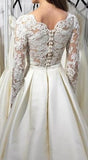 New Arrival Wedding Dresses A-Line V-Neck Long Sleeves Satin With Applique