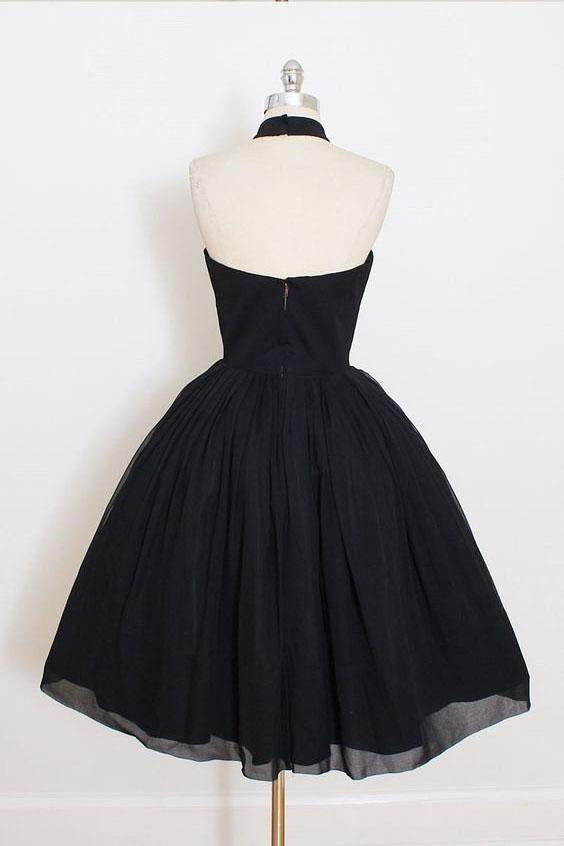 Black Chiffon Prom Dress Halter Homecoming Dress Short Prom Dresses JS325