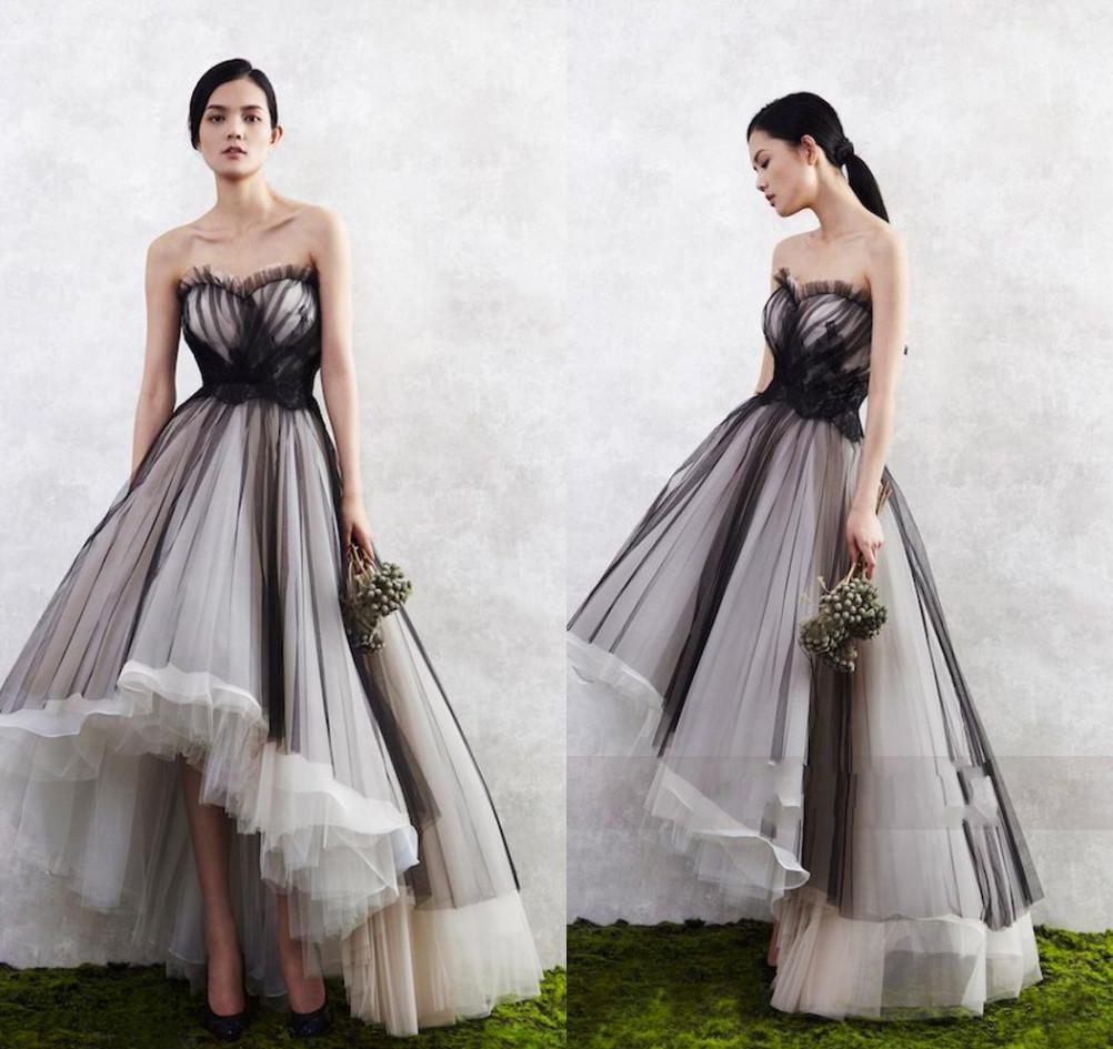A Line Tulle High Low Sweetheart Strapless Sleeveless Prom Dresses Homecoming Dresses JS25