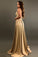 Elegant A-Line V-Neck Elastic Satin Backless Ruffles Sleeveless Bridesmaid Dress with Split JS757