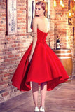 Princess Sweetheart Red Satin with Ruffles Asymmetrical High Low Classic Prom Dresses JS621