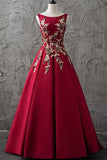 Chic Burgundy Cheap Scoop Long Lace up Satin Sleeveless Prom Dresses JS88