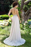 A-Line Chiffon High Neck Pink Beads Sleeveless Backless Floor-Length Prom Dresses JS885