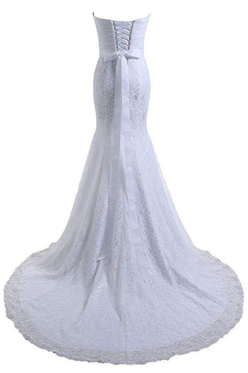 Buy Mermaid Ivory Sweetheart Lace Wedding Dresses Long Strapless Bridal ...