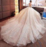 2024 Gorgeous Scoop Lace Appliques Flowers White Organza Long Sleeve Wedding Dresses JS177