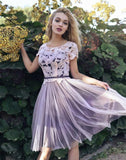 Short Sleeves Scoop Lace Homecoming Dresses A line Cheap Pink Short Prom Dresses JS930