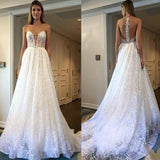 A Line Scoop Sleeve Ivory Sequins Sweep Train Wedding Dresses Wedding Gowns JS984