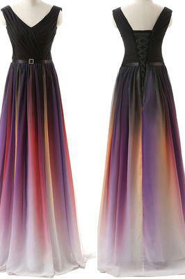 Gradient purple A-line long prom Dress formal prom dress evening dress