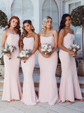 Sheath Strapless Ruffles Sleeveless Floor-Length Bridesmaid Dresses