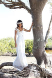 Beach A-Line Cap Sleeves Backless Lace Summer Scoop Open Back Ivory Wedding Dress JS700