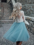 High Fashion Two-Piece Long Sleeves Homecoming Dress White Lace Top with Tutu Skirt JS122