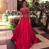 Off the Shoulder Beads Sequins Stretch Satin Cheap Long Red A-line Prom Dresses JS302