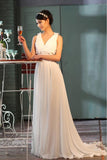 Sheer Back A-Line V-Neck Floor-Length Chiffon Appliques Sleeveless Wedding Dress JS66