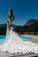 V-Neck Ruched Backless Lace Pockets Mermaid White Wedding Dress With Court Train