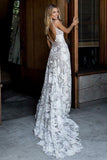 Princess A-Line Spaghetti Straps Sleeveless Ivory Backless Lace Appliques Wedding Dresses UK JS274