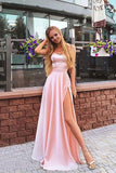 A Line Elegant Chiffon Pink Cheap Long Party Prom Dresses With Split
