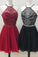 Cute A Line Halter Beaded Short Burgundy Homecoming Dresses Backless Black Hoco Dress JS731