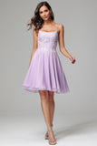 Lilac A-line Spaghetti Straps Short Homecoming Dress with Appliques
