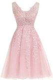 Short Dusty Rose Homecoming Dresses Lace Beads Tulle Appliqued Princess Hoco Dress JS729