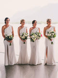 A-line One Shoulder Sleeveless Floor-Length Bridesmaid Dresses