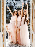 A-Line Princess Tulle V-neck Sleeveless Floor-Length Bridesmaid Dresses