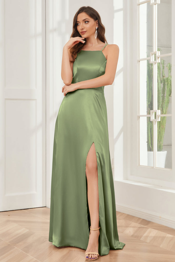 A-line Straps Soft Satin Floor Length Bridesmaid Dress