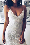 Princess A-Line Spaghetti Straps Sleeveless Ivory Backless Lace Appliques Wedding Dresses UK JS274