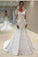 Elegant Lace V Neck Neckline Mermaid Long Sleeve Wedding Dresses with Appliques JS69