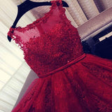 Fashion A-Line Scoop Sleeveless Red Long Homecoming Dress With Appliques JS14