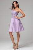 One Shoulder A-line Lilac Short Homecoming Dress with Appliques