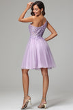 One Shoulder A-line Lilac Short Homecoming Dress with Appliques