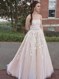 Gorgeous Strapless Sleeveless White Tulle Ball Gown Long Prom Dress Wedding Dresses JS766