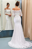 Mermaid Lace Appliques Half Sleeve Off The Shoulder Wedding Dress