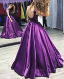 Charming Purple Backless Cap Sleeve Ball Gown Scoop Long Lace up Formal Dresses JS880