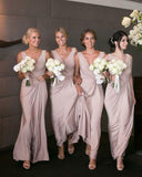 A Line Long Chiffon V Neck Ruffles Pink Prom Dresses Floor Length Bridesmaid Dresses