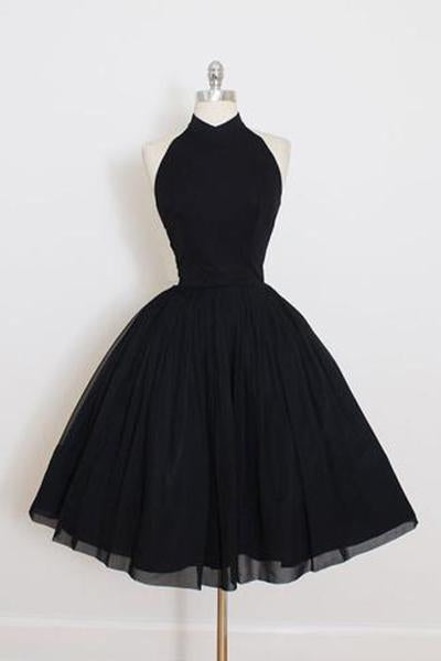 Black Chiffon Prom Dress Halter Homecoming Dress Short Prom Dresses JS325