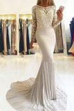 Elegant Mermaid Long Sleeve Scoop Lace Prom Dresses Long Evening Dresses JS746