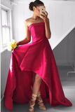 Fabulous Strapless Red Sleeveless High Low Fuchsia Pleated Prom Dresses JS742