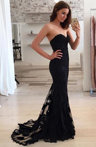 Mermaid Sexy Sweetheart Strapless Lace Sleeveless Popular Long Evening Dresses JS816