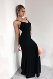 Sexy Black Lace Spaghetti Straps V-Neck Sleeveless Mermaid Prom Dresses