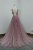 V-Back Tulle A-line Discount Party Cocktail Evening Long Prom Dresses