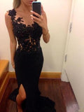 Pretty Mermaid Black Lace Beading Sweetheart With Slit Modest Cheap Prom Dresses JS144