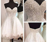 White Short Homecoming Gown Tulle Homecoming Gowns Ball Gown Sweetheart Party Dress JS915