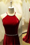 Cheap Pearl High Quality Gorgeous A-Line Satin Halter Backless Floor-Length Prom Dresses JS179
