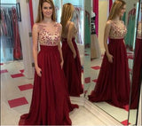 Hot Sales Lace Chiffon Champagne V-Neck Open Back Long Cheap Wine Red Prom Dresses JS31