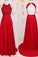 Charming O-Neck Beading A-Line Red Floor-Length Chiffon Backless Prom Dresses JS129