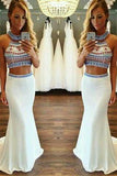 Hot Sale Charming Two Pieces Beading Mermaid Evening Dress Chiffon 2 Pieces Formal Dress JS723