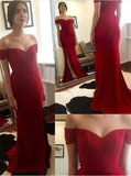 Off the Shoulder Red Floor-Length Real Made Slit Sweetheart Charming Prom Dresses uk XC15