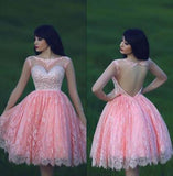 Lace Pink Homecoming Dress Lace Short Prom Dress Country Homecoming Gowns JS903